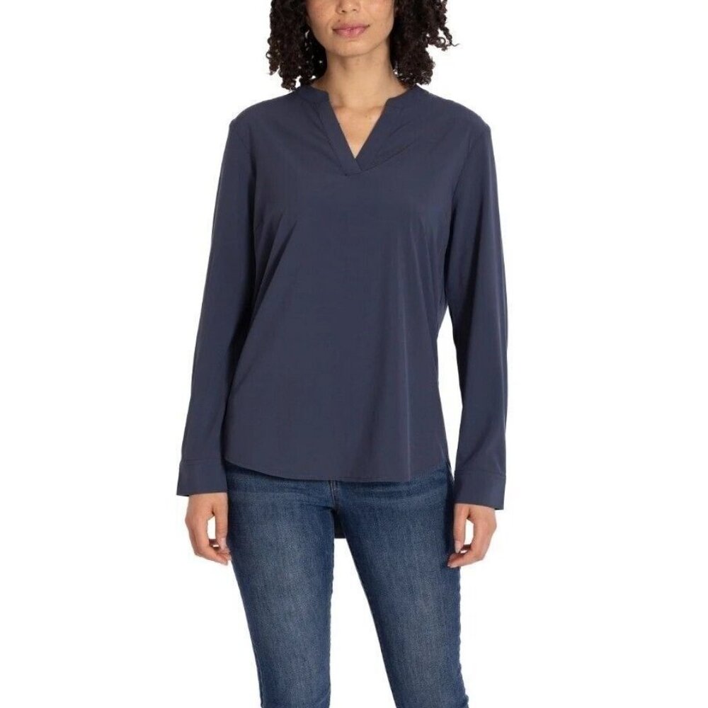 REV3 Women's V neck Top, Blue, Small